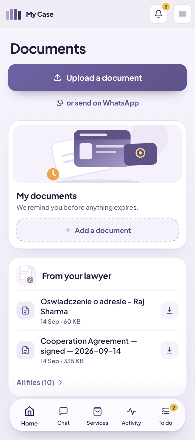 The document checklist in the portal, every required document explained in plain language