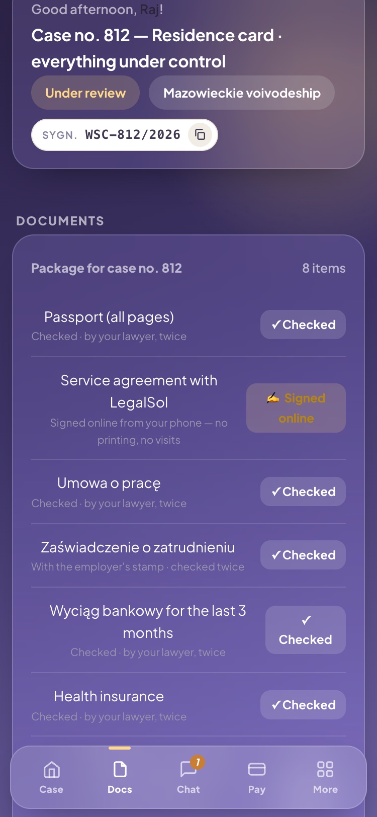 Documents checked by the lawyer