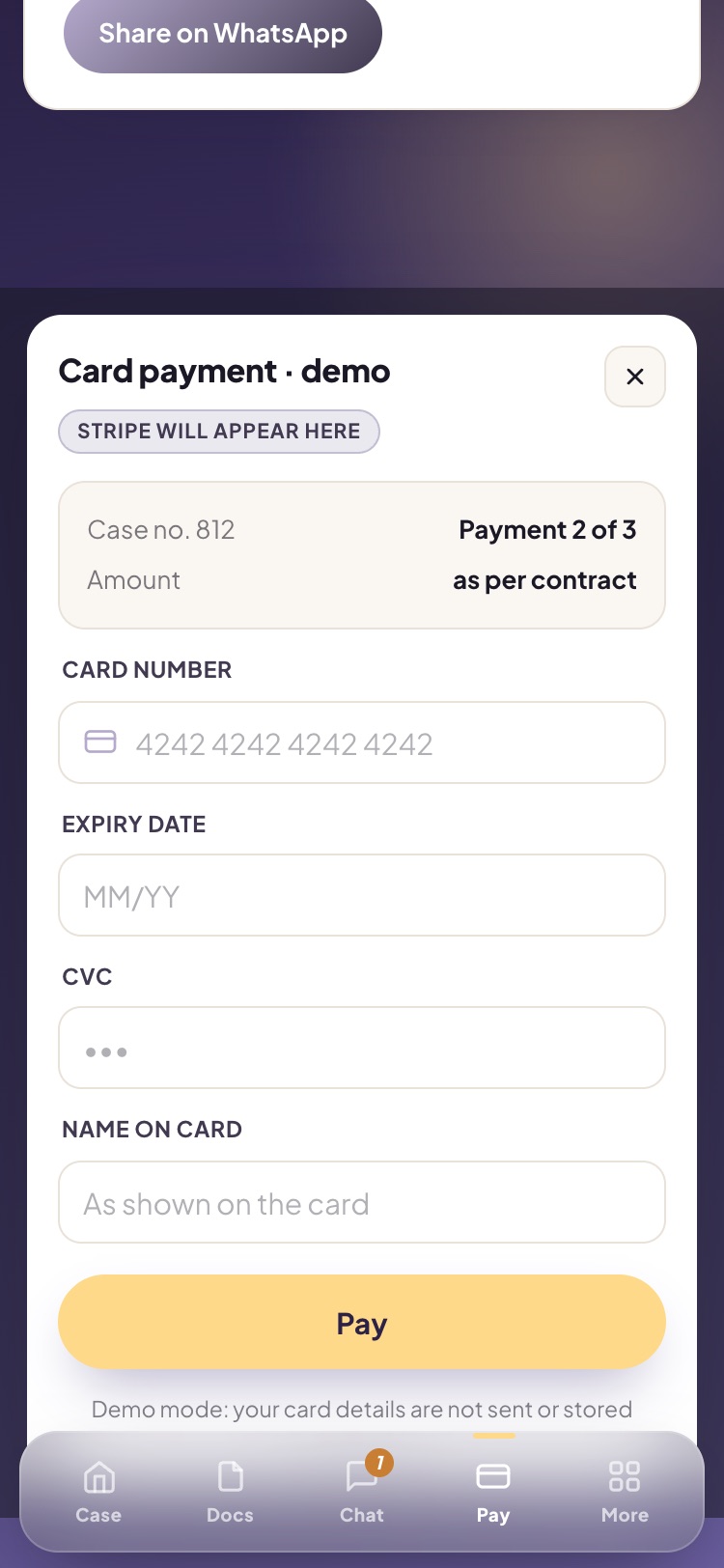 Card payment screen
