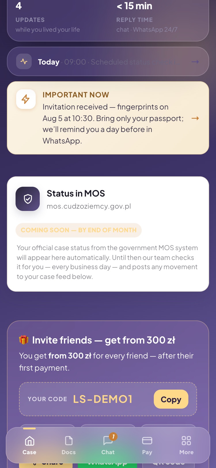 Official MOS status card