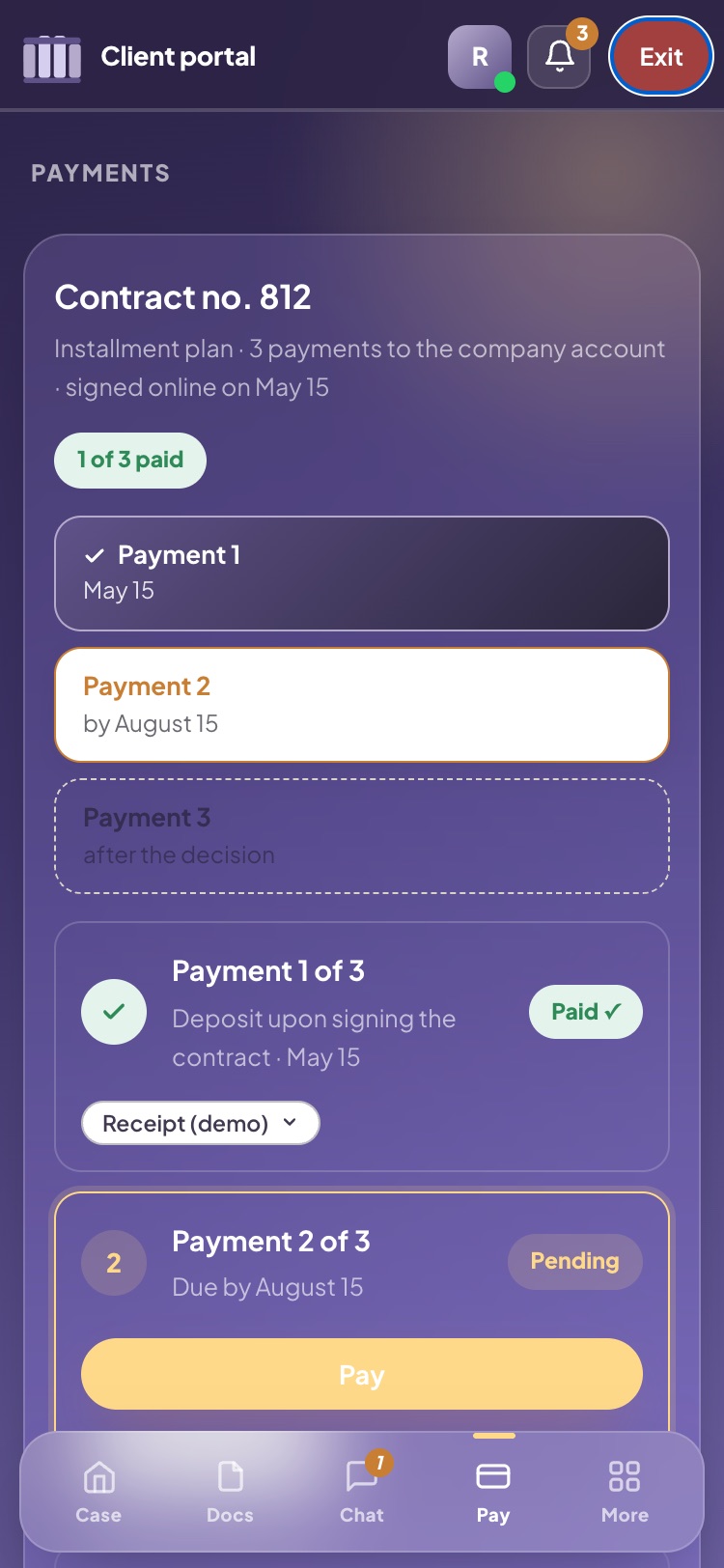 Payment plan — transparent, in parts