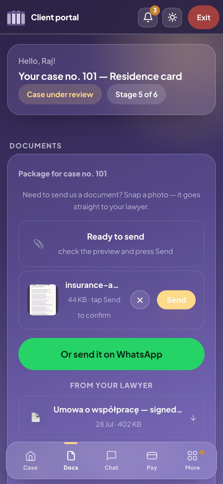 Preview before sending — check the file and press Send