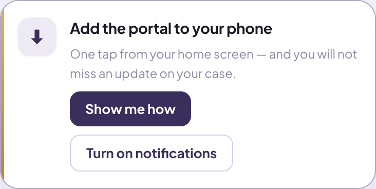 Turn on notifications card in the portal