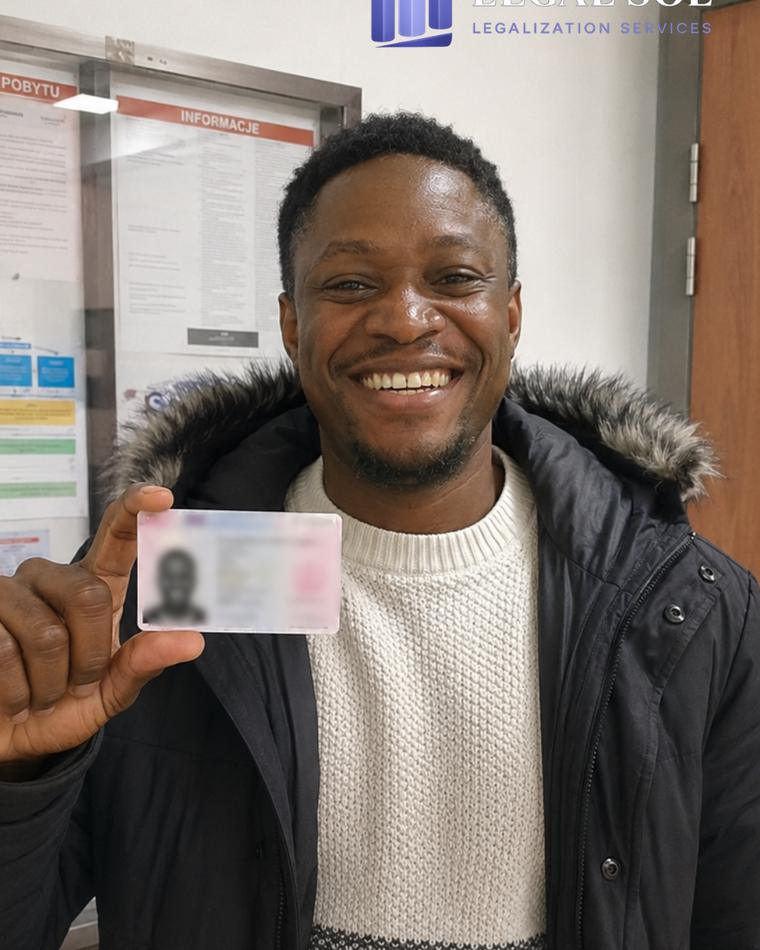 LegalSol client with a residence card at the voivodeship office
